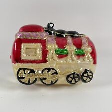 Vintage Christmas Ornament Glass Train Engine LOCAMOTIVE Red Gold picture