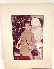 Vintage 1950s Santa Claus w/ Little Girl Christmas Full Color Framed 5x7 Photo picture