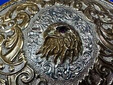 Patriotic American Bald Eagle Head Ruby Eye vtg. Western Crumrine belt buckle picture