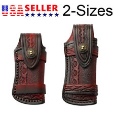 Hand Made Carved Cow Leather Sheath For Folding Knife Cover Pouch Belt Clip US picture