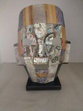 Burial Death Mask Aztec Mayan Mosaic Shell  Abalone & Onix Base 8.5