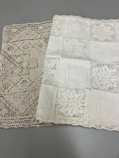 Lot of TWO Vintage Lace/Embroidered Dresser Scarves/Table Toppers/Doilies 14x40
