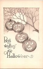 Vintage Gibson Sepia Pumpkin, Jack o' Lanterns, Moon, Trees Halloween Postcard picture