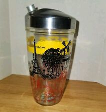 MCM Bloomfield Industries Glass COCKTAIL Shaker PARIS Themed w/Recipes Vintage picture