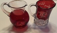 Vintage Souvenir Ruby Flash Glass Pitcher Duo World’s Fair 1904 + Saratoga 1893 picture