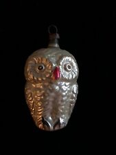 Antique GERMAN Blown Glass OWL BIRD Christmas ORNAMENT Vintage EMBOSSED Figural picture