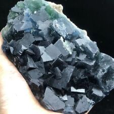 558g Translucent Deep Green Cube Fluorite Crystal & Smoke Quartz Mineral picture