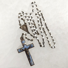 Beaded Rosary Vtg Mini White Porcelain Italy Blue Crucifix 10.5