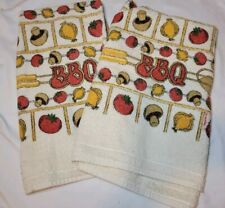 Vintage Pair Of Cannon Summer BBQ Mushroom Tomato Onion Cotton Kitchen Towels picture