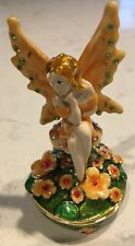 Garden Fairy Jewelry Hinged Trinket Box Enamel Bejeweled Crystals Ornament picture
