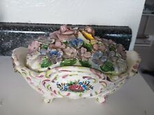 Vintage Italian Porcelain Capodimonte Flowers Footed With Lid Hand Painted picture