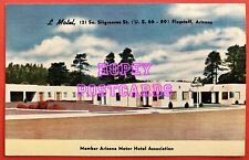 ROUTE 66 ~ FLAGSTAFF, ARIZONA ~ L MOTEL ~ linen  postcard ~ 1950s picture
