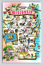 Pictorial Tourist Attractions Greetings From State of Wisconsin WI Postcard picture