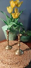 Pair Of Mismatched Vintage Brass Candlestick Holders  picture