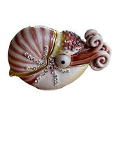 Nautilus Deep Ocean Shelled Mollusks Jeweled Pewter Trinket Box (READ) picture