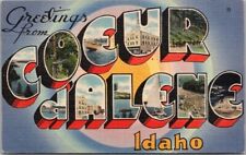 COEUR D'ALENE, Idaho Large Letter Greetings Postcard - Tichnor Linen 1946 Cancel picture