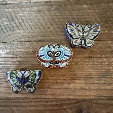 VTG Butterfly Chinese Cloisonné Trinket Pill Boxes Lot of 3 picture
