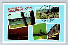 Mackinaw City MI-Michigan, Mackinaw Bridge, Antique, Vintage Postcard picture