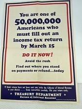 VTG Original WW2 Do It Now Tax Return 1944 Propaganda Poster Rare picture