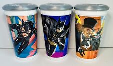 3 McDonalds Batman Returns Cups with Frisbee BatDisc Lids Catwoman Penguin 32 Oz picture