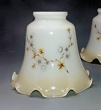 Vintage Pair Opalescent White Tan Floral Glass 2