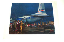 UNITED AIRLINES POSTER PRINT Night Arrival DC-6 Mainliner 300 MILLARD SHEETS picture