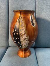 Vintage Vietnamese Lacquerware Vase with Inlaid Shell, Gold, Leaves picture
