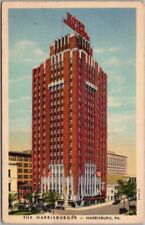 Vintage HARRISBURG Pennsylvania Linen Postcard HARRISBURGER HOTEL Street View picture