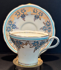 Vintag Aynsley Blue White Gold Floral Bone China Tea Cup & Saucer England picture