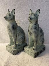 Pair of Antiqued Finish Cat Statues, 9” High, PreOwned picture