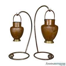 Antique Italian Farmhouse Hammered Copper Hanging Pitchers - A Pair picture