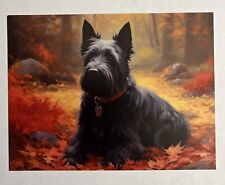 FALL SCOTTISH TERRIER SCOTTY DOG ART POSTCARD FROM PAINTING PRINT 4 1/4