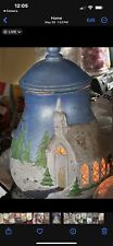 Vintage Jar With Lid Snowy church Scene 14” Tall With Working Lights picture