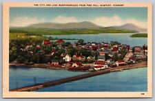 Newport Vermont Lake Memphremagog Pine Hill Scenic Aerial View Linen Postcard picture
