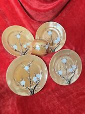 1920s-40 Japan Taiko Peach Lusterware Hand-painted Cherry Blossoms Pattern 5 SET picture
