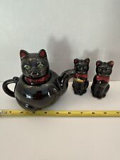 Vintage Shafford Black Cat Tea Pot & Salt & Pepper Shakers picture
