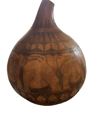 Vintage Hand Carved Gourd Kenya Elephants Initially Drinking Container 12