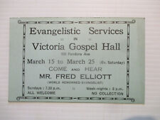 1930's Adv. Card:  Mr. Fred Elliott Evangelistic Services. Victoria Gospel Hall picture