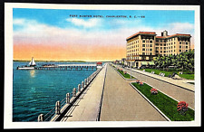 CHARLESTON SOUTH CAROLINE Antique Linen UNUSED Postcard Fort Sumter Hotel 1940's picture