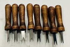 Set Of 8 Vintage Stainless Steel Wooden Cocktail Cheese Appetizer Forks MCM picture