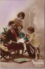 c1900s French RPPC Greetings Postcard Family Scene / Hand-Colored Photo picture