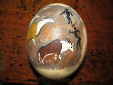 AFRICAN OSTRICH EGG HAND PAINTED HUNTING MOTIF SIGNED WITH STAND MINT CONDITION picture