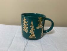 Starbucks Mug 2015 Pine Tree Coffee Christmas Tea Cup Green Gold 14 FL OZ picture