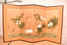 Japanese VTG 4 Panel Folding Screen Asian Byobu Painted Chinese 59x35 Antique- picture