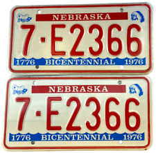 Nebraska 1976 License Plate Set Bicentennial Vintage Garage Madison Co Decor picture