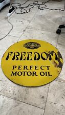 Vintage FREEDOM PERFECT MOTOR OIL Porcelain Sign Original Rare 23.5 Sterling Gas picture