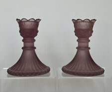 Vintage Amethyst Purple Satin Frosted Candle Holders Candlesticks 4