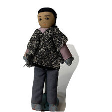Folk Art Cloth Peru Boy Doll w/ Loomed Fabric Poncho Handmade w Embroidered Face picture
