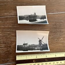 2 Vtg 1936 Belgium Windmills Scenery From Train Window Photos, 3.5”x2.5” picture