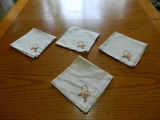 L-24 4 VINTAGE TAN LINEN NAPKINS WITH EMBROIDERED FLOWER BASKETS picture